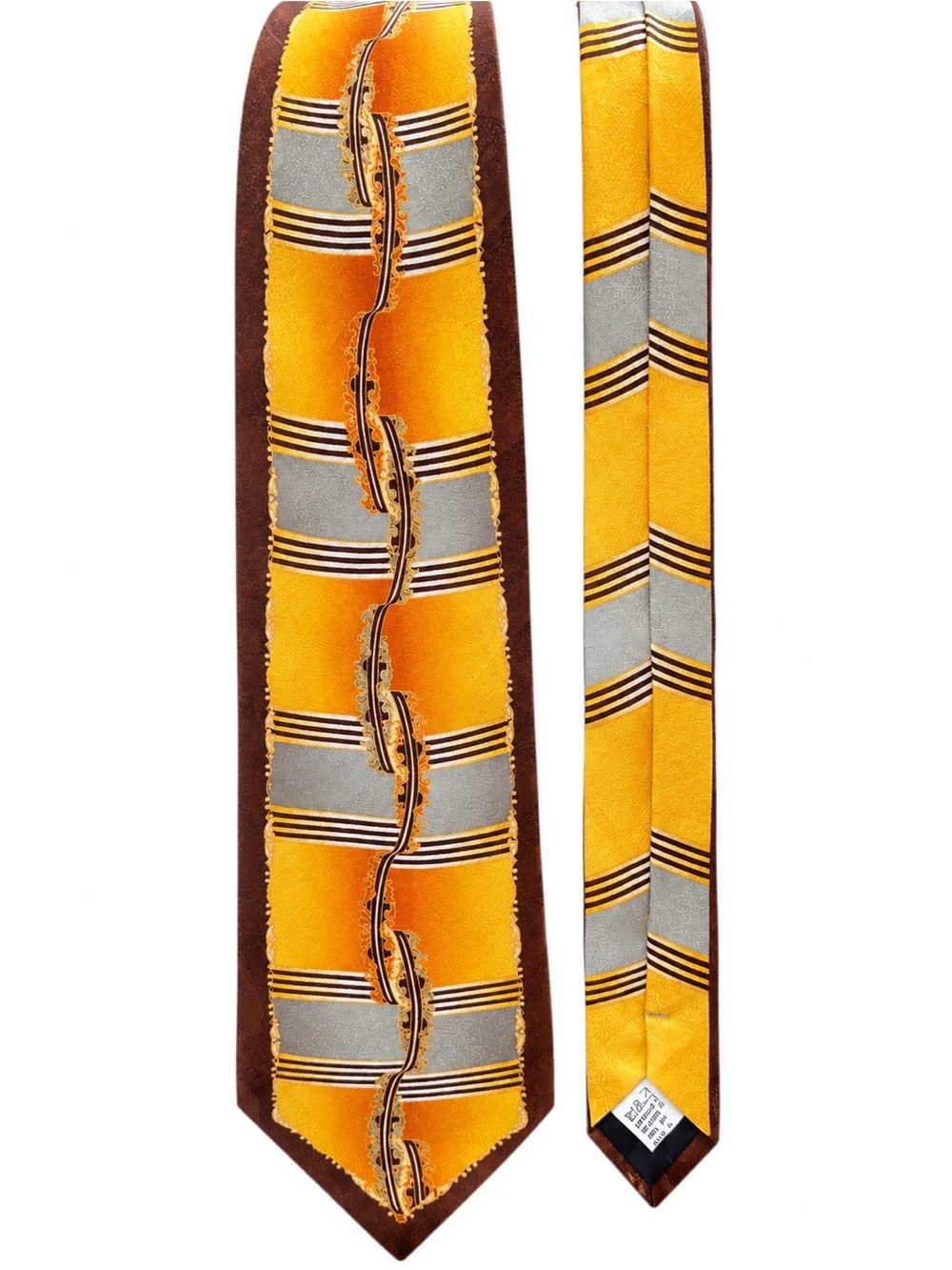Men's Yellow and Brown Patterned Silk Tie – Classic Plaid Accent